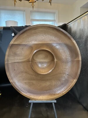 Nambe Santa Fe Acacia Wood Chip Dip Tray 15" Round Center Crater - Image 1 of 4