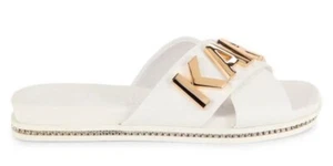 karl lagerfeld Crisscross Logo Slides White & Gold Size 9 MSRP $129.00 - Picture 1 of 9