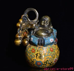 7"China Buddhism temple bronze cloisonne calabash wealth Maitreya Buddha statue - Picture 1 of 9