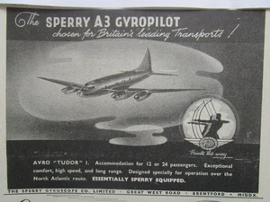11/1945 PUB SPERRY GYROSCOPE A3 GYROPILOT AVRO TUDOR I AIRCRAFT ORIGINAL AD - Imagen 1 de 1