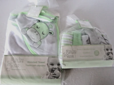 Mary Jane Buster Baby Washcloths (10) Hooded Bath Towel Giraffe Green Gray Gift - Image 1 of 4