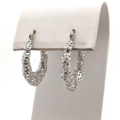 Pendientes de aro de celosía de oro blanco sólido de 18 k UnoAerre Italia camarones graduados nuevos Foto 1 de 4