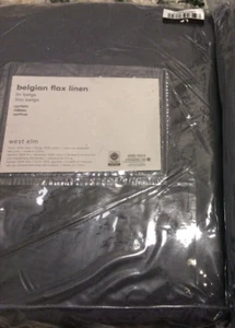 West Elm One (1) Belgian Flax Linen Curtain 48x96 NIP! Iron Blue Cotton Lined - Picture 1 of 1