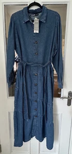 BNWT GEORGE BLUE COLLARED & TIERED COTTON MIX DENIM DRESS WITH BELT - SIZE 20!! - Picture 1 of 7