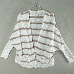 C&C California Cardigan Sweater Womens S White Striped Boucle Pockets Open - Picture 1 of 8