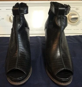 Ariat Backstage Peep Toe Wedge Black Lizard Print Leather Shoe Women's Size 7.5B - Picture 1 of 10