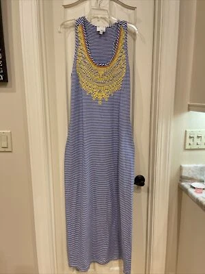 Maxi Vestido Greylin Rayas Grande Azul Marino Blanco Elástico Apertura En La Espalda Foto 1 de 4