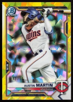 2021 Bowman Chrome Sapphire Baseball Yellow Austin Martin /99 BDC-19 - Image 1 of 2