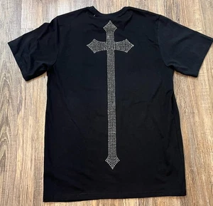 Y2K Grunge Rebel Vengeance Rhinestone Cross On Back Of Shirt Mens Size L - Picture 1 of 15