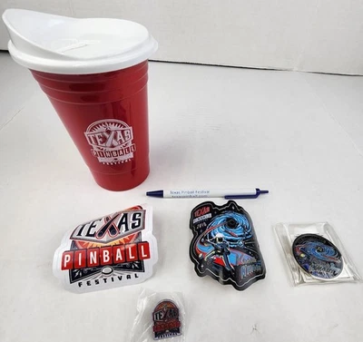 2018 texas pinball festival swag set, cup, pen, pin, coin, stickers free ship US - Image 1 of 4