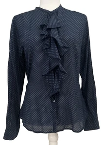 Blusa GAP Mujer Lunares Volantes Seda Algodón Manga Larga Preppy Azul Mediana - Imagen 1 de 7