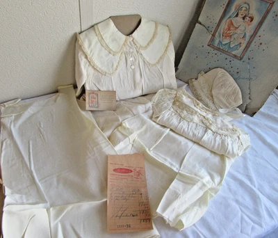 Conjunto de 4 piezas de vestido de bautizo vintage de Madonna vestido de iglesia chaqueta sin cordones y gorra Foto 1 de 4
