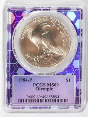 1984-P Olympic Silver Commemorative Dollar MS69 PCGS Mint State 69 - Image 1 of 4