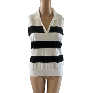Vila Milano Womens Black/White Pullover Blouse V Neck Collar Sleeveless Size M - Picture 1 of 5