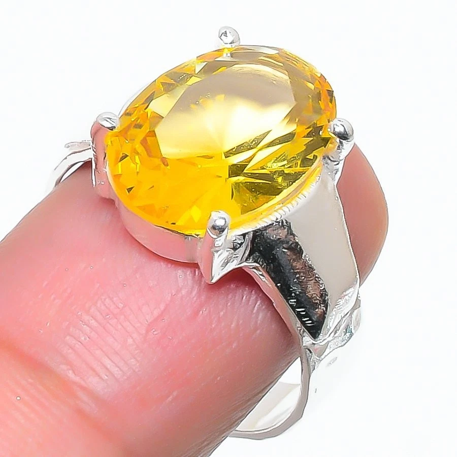 Yellow Citrine Gemstone 925 Sterling Silver Jewelry All Size Ring For Gift - Image 1 of 1