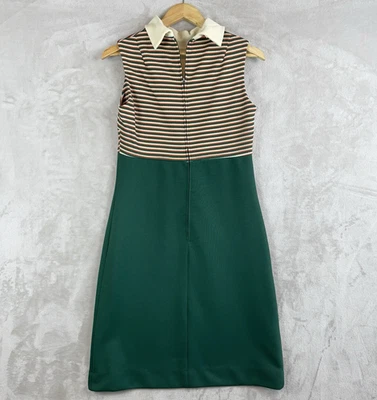 Vintage Alison Ayres Sleeveless Mod Sheath Dress 60s Green Cream Retro Size 12 - Image 1 of 4