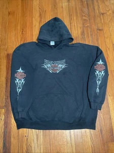 Vintage 90s Harley Davidson Flames Faded Black Hoodie 3xl Boxy Sweatshirt Skater - Picture 1 of 7