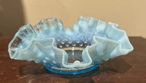 Fenton Aqua Blue Opalescent Hobnail Ruffle Candy Trinket Dish 6” Wide - Picture 1 of 6