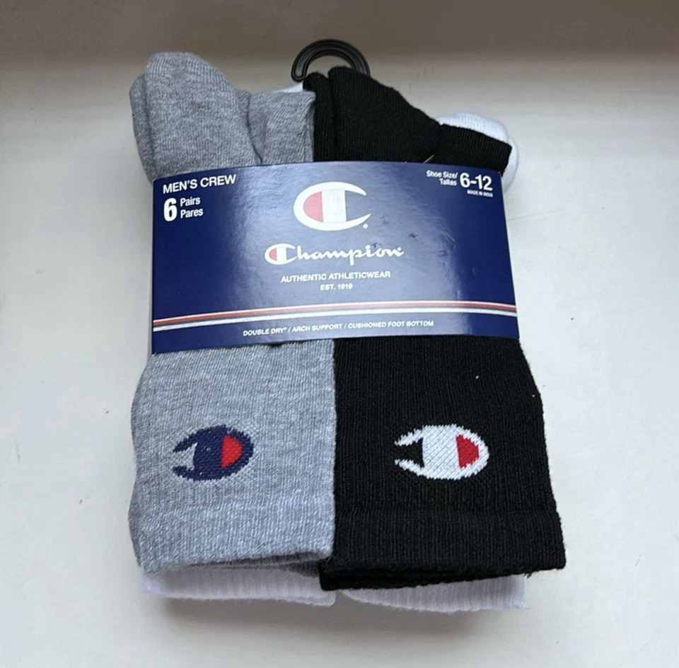 Champion Men's Double Dry Moisture Wicking Logo 6-pack Crew Assorted Size 2zg