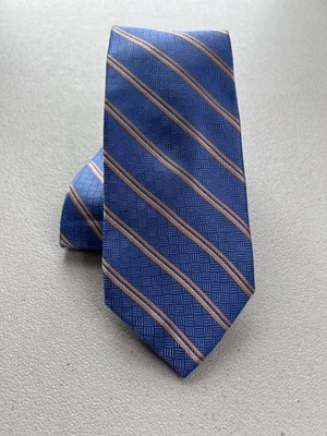 Corbata de diseñador Michael Kors azul a rayas y patrón geométrico mezcla de seda Foto 1 de 4