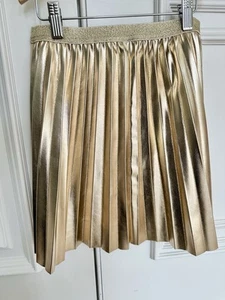 Jcrew Girls Pleated Pull On Skirt In Metallic Gold. Faux Leather Size XL - Picture 1 of 3
