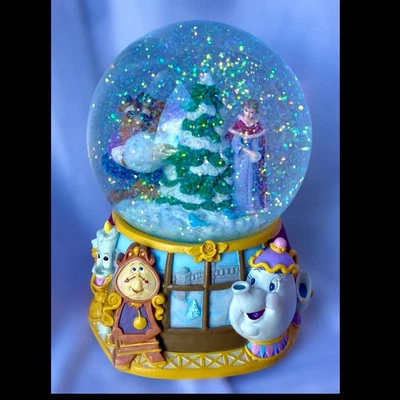 Disney La Bella y la Bestia Encantada Navidad Nieve Globo Lavanda Azul Raro Foto 1 de 4