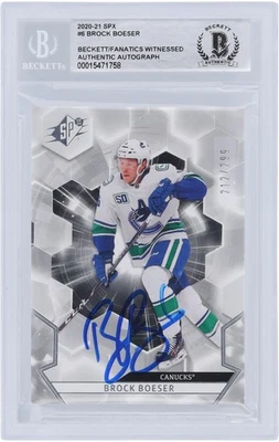 Tarjeta BAS Brock Boeser Vancouver Canucks firmada 2020-21 Upper Deck SPX #6 #/299 Foto 1 de 3