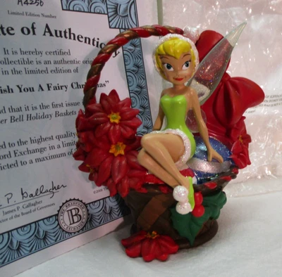 Christmas Basket TINKER BELL figurine Bradford Exch 2008 nice Disney Peter Pan - Image 1 of 4
