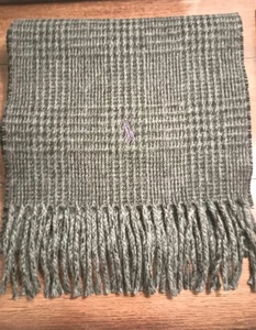 Polo Ralph Lauren Men’s Gray Check Plaid Wool Blend Scarf Fringe Italy Preppy - Picture 1 of 5