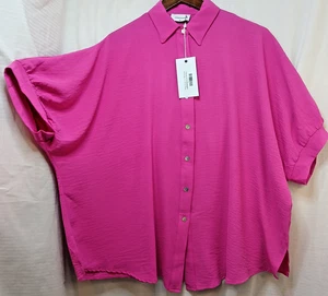 Adrienne Under the Sun Top Magenta Orchid Button Shirt Blouse XS Oversized USA - Picture 1 of 11