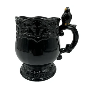 Salem St. Black Gothic Raven Mug Embossed Skull Design Halloween Decor Cup - Picture 1 of 12