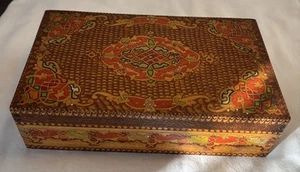 Vintage Wooden Box. Painted. Poker Work - Picture 1 of 7