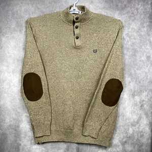 Chaps Ralph Lauren Sweater Men XLT Henley Elbow Pads Vintage Hunting Camp Tan - Picture 1 of 12