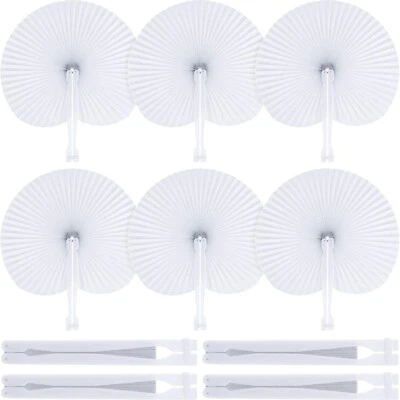 Ventiladores de papel de 100 piezas, ventiladores de mano plegables a granel blancos para boda... Foto 1 de 4