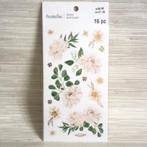 White Flowers Greenery Gold Foil Accents 16 pieces Recollection Stickers - Picture 1 of 1