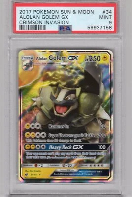 2017 Pokemon Sun & Moon Crimson Invasion Alolan Golem GX Rare 34 /111 PSA 9 MINT - Image 1 of 2