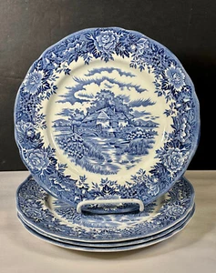 English Village - Blue ~ by Salem China Co.  Set of 4 ~ 9 7/8" Dinner Plates  EX - Picture 1 of 2