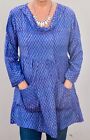 Pretty *Nila Rubia* Blue Hand Block Printed Indian Cotton Tunic Top Blouse S