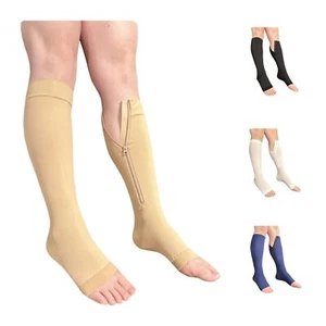 Open Toe Inside Leg Calf Zipper 30-40 mmHg Grade 3 Compression Socks Medical - Picture 1 of 5