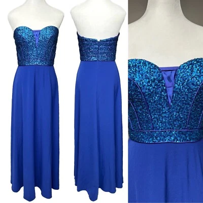 Vestido Aidan Mattox Azul Lentejuelas Sin Tirantes Cóctel HOCO Formal Fiesta Boda 4 Foto 1 de 4