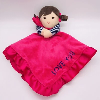 Carter's Lovey Girl Security Blanket Rattle Brunette Love You Satin Ruffle Trim - Image 1 of 4