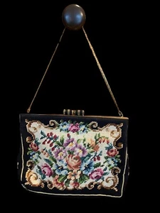 Vintage Tapestry Petit Point Floral Embroidered Purse W Mirror Comb Coin Purse - Picture 1 of 12