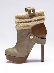 NEW Victoria's Secret Shoe Boot Colin Stuart Tan Brown Leather 9M w/ FUR Golden - Picture 1 of 12