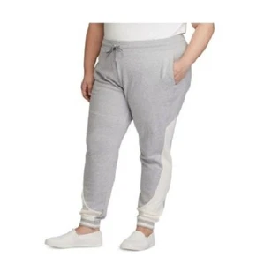 Ralph Lauren Womens Plus 3X Grey Cream Drawstring Jogger Sweatpants NWT CM24 - Picture 1 of 4