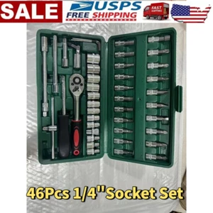 46Pcs Socket Wrench Set 1/4" Drive Ratchet Metric Kit Garage Car Repair Tool USA - Picture 1 of 23