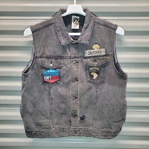 Hybrid Apparel x Anarchy Battle Vest Mens LARGE Denim Biker Outdoor Vintage Y2K - Picture 1 of 20