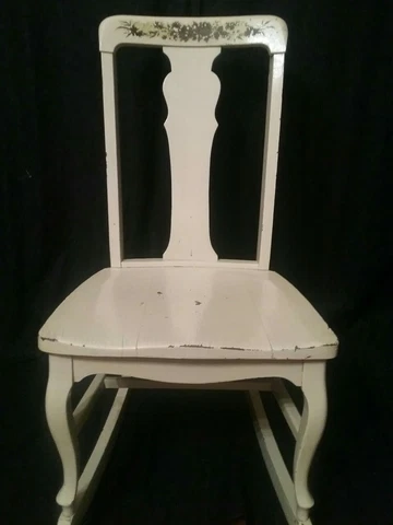 Vintage Queen Anne Slat Back Rocking Chair Country Boho Chic White Solid Oak EVC Cover
