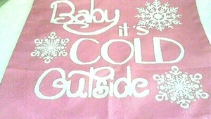 "Baby it's Cold Outside" Pillow Cover Zips 18" x 18" Flat Weave Fabric Pink/Ecru - Picture 1 of 3