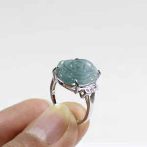 Certified Grade A Natural Ice Green Burma Jade Jadeite Ring Gift Adjustable 7415 - Picture 1 of 7