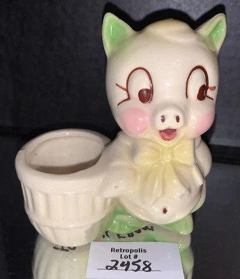 Shawnee Pottery Porky Pig Ceramic Cactus Planter Green Multicolor Vintage - Image 1 of 4